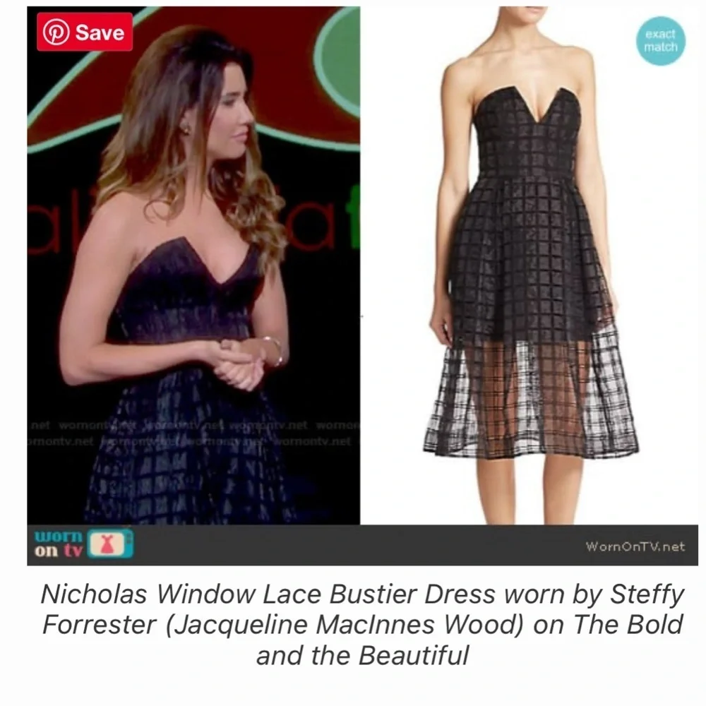 NICHOLAS  Holiday Window Lace Bustier Black Strapless Mesh Dress With Pockets - Picture 2 of 16